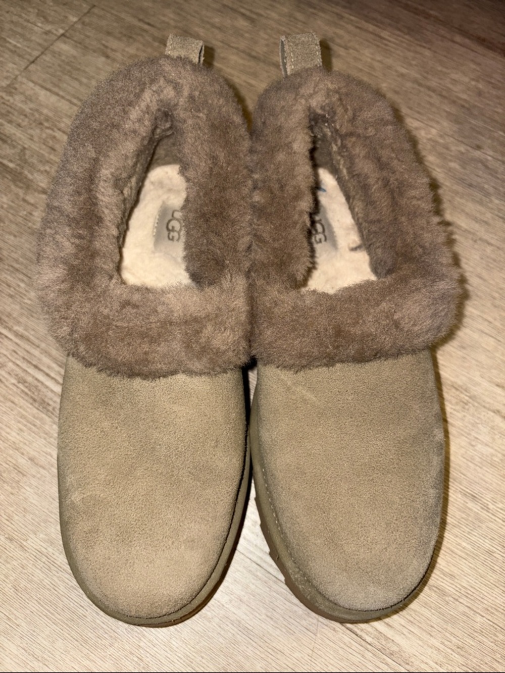 UGG Women's Olive Green Suede Shearling-Lined Slip-On Slippers